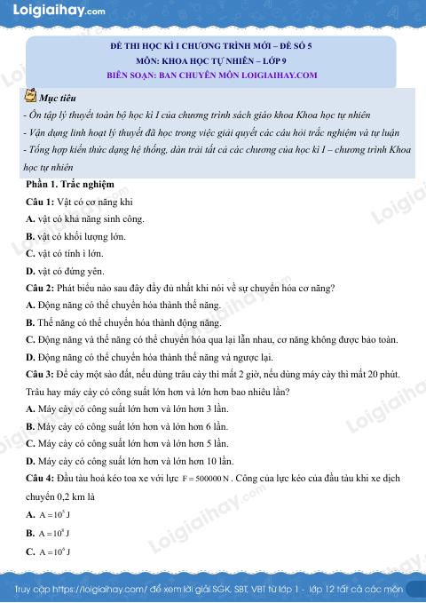 Đề thi học kì 1 KHTN 9 Kết nối tri thức - Đề số 5
